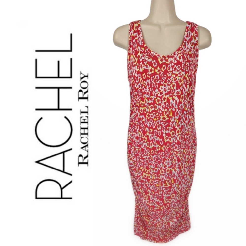 RACHEL Rachel Roy Red Floral Ruched Racerback Sheath Midi Dress Sz S